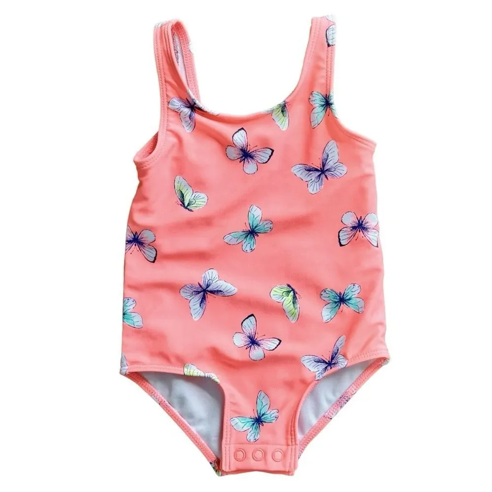 Carter’s Baby Girls One Piece Coral Butterfly Bow Detail Swimsuit. 12 Months.